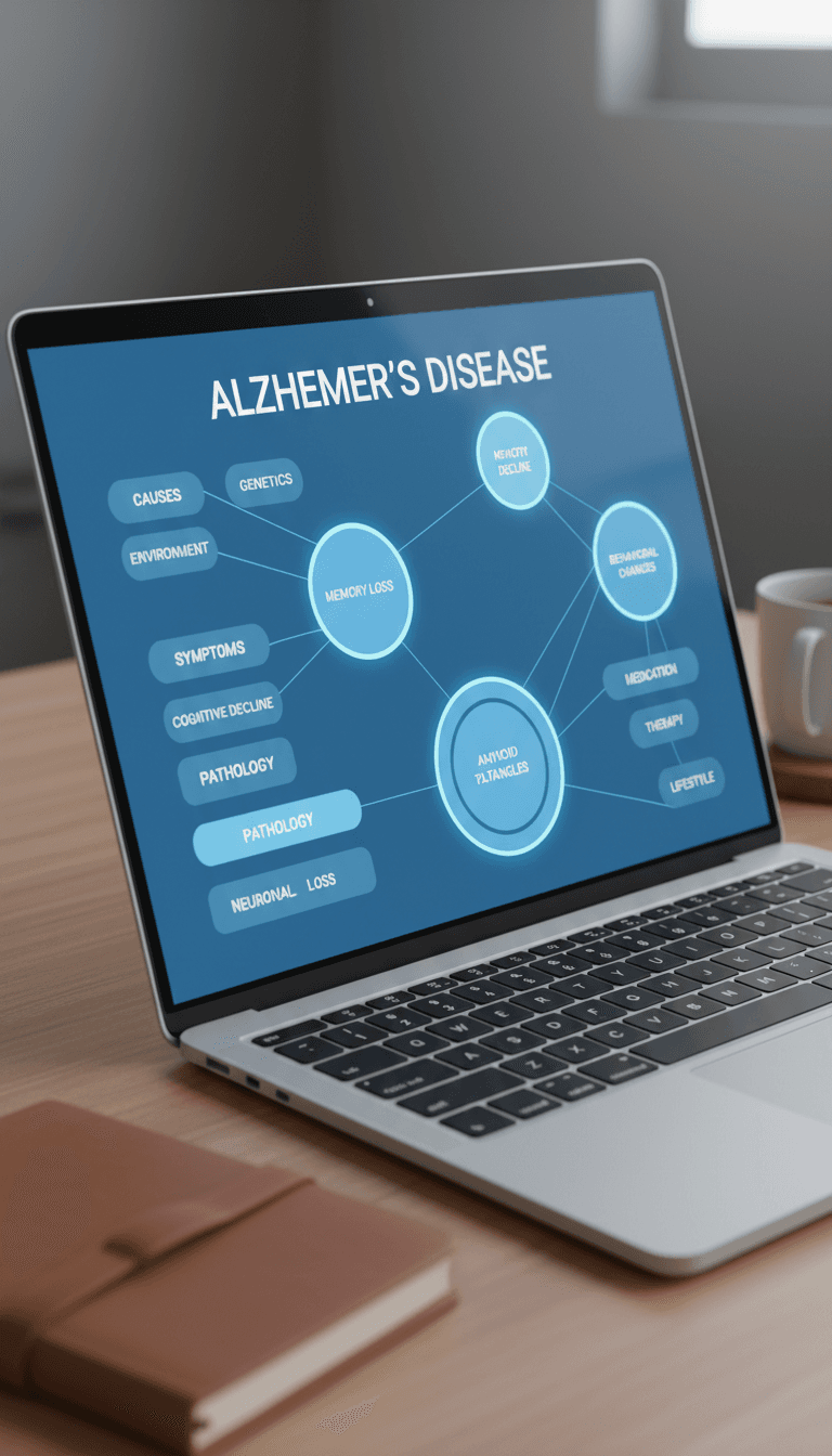 Laptop showing a visual concept map for medical study