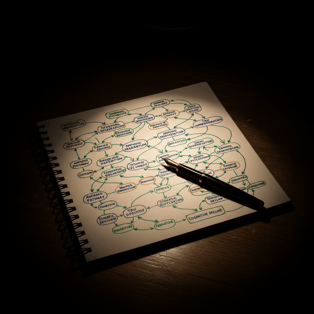 hand-drawn concept map of a disorder in notebook