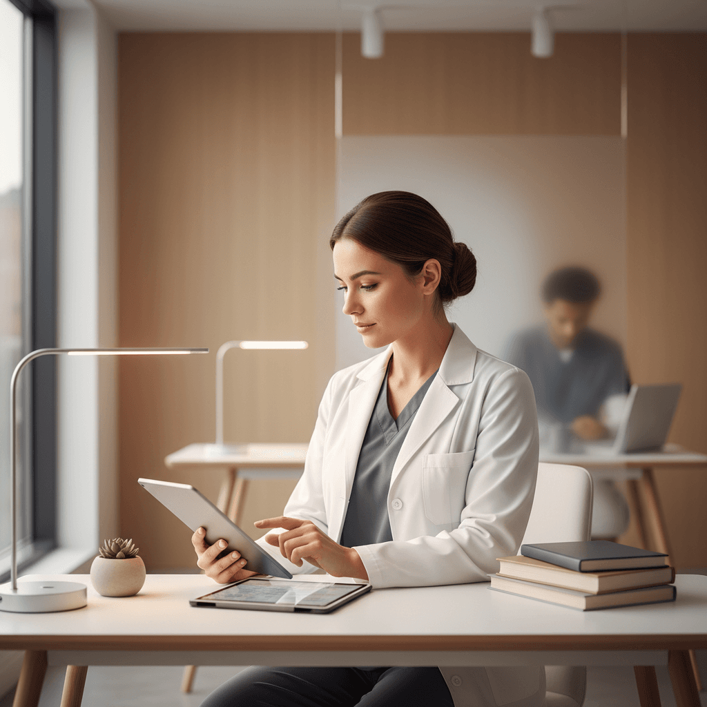Healthcare professional using board exam preparation tools